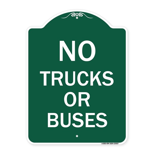 Signmission Designer Series Sign-No Trucks or Buses, Green & White Aluminum Sign, 18" x 24", GW-1824-23557 A-DES-GW-1824-23557 - main